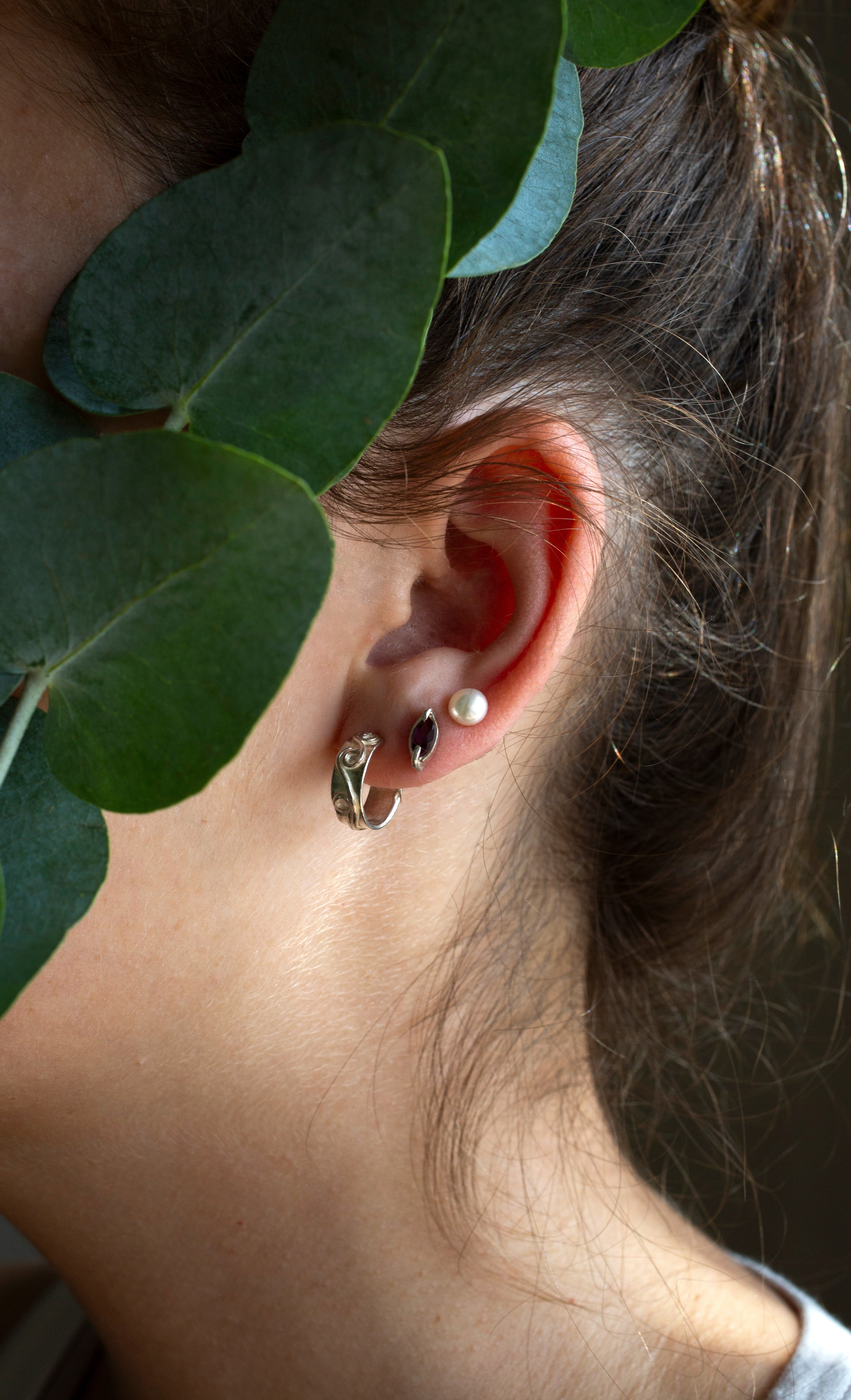 עגילי זהב מרים, פנינה צמודים